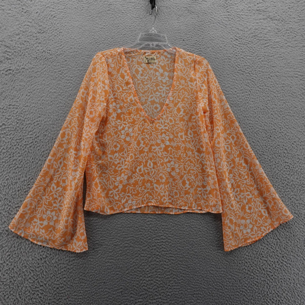 Show Me Your Mumu Bell Sleeve Floral Swirl Top Blouse Medium Orange Ivory Womens